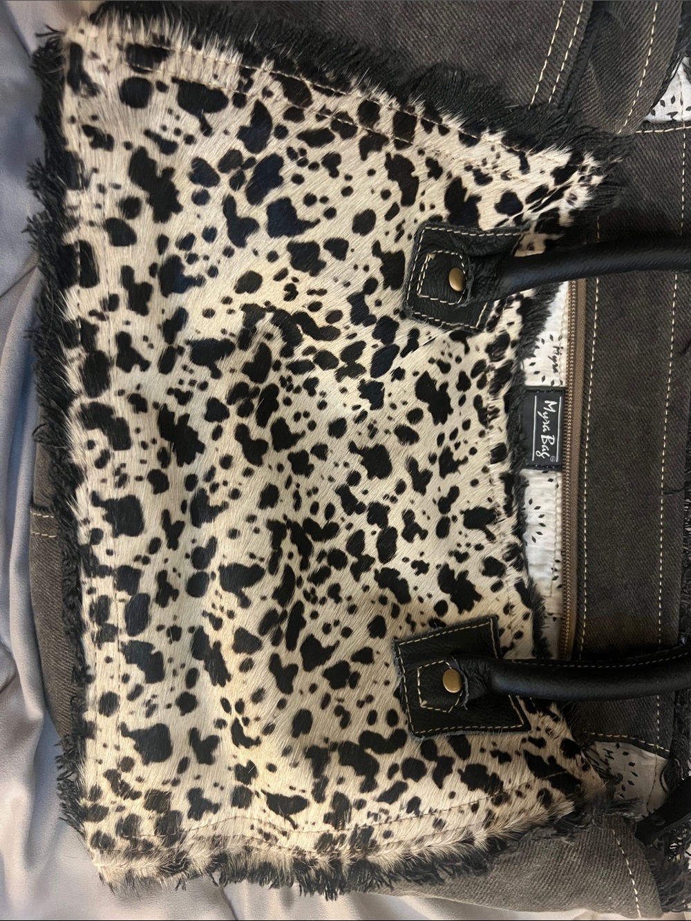 Myra Bag Black and White Spotted Cowhide Tote - Picture 2 of 16